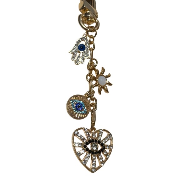 Víola Gold Tone Hamsa Evil Eye Sun Heart Charm Dangle Keychain Bag Charm - Picture 3 of 5